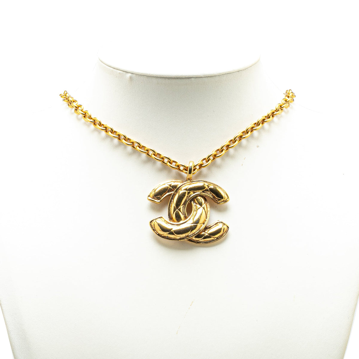 Gold Chanel Gold Plated CC Quilted Pendant Necklace