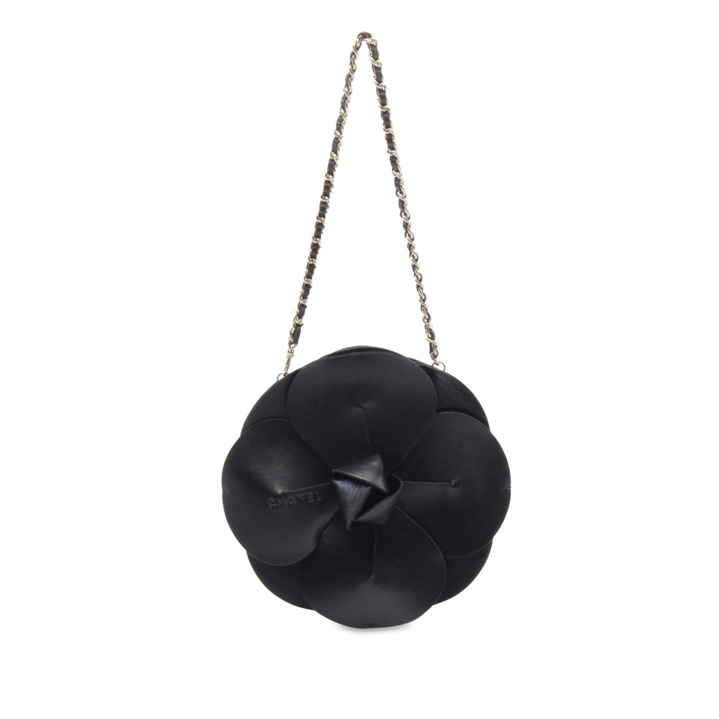 Black Chanel Lambskin and Satin Camellia Flower Evening Bag