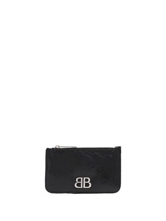 Luxury Balenciaga  BB Logo Zipper Card Wallet Black