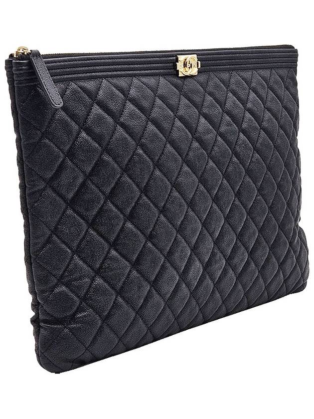 Chanel A84407 Black Caviar Champagne Gold Metal Boy Large Clutch Unit 29 Chanel