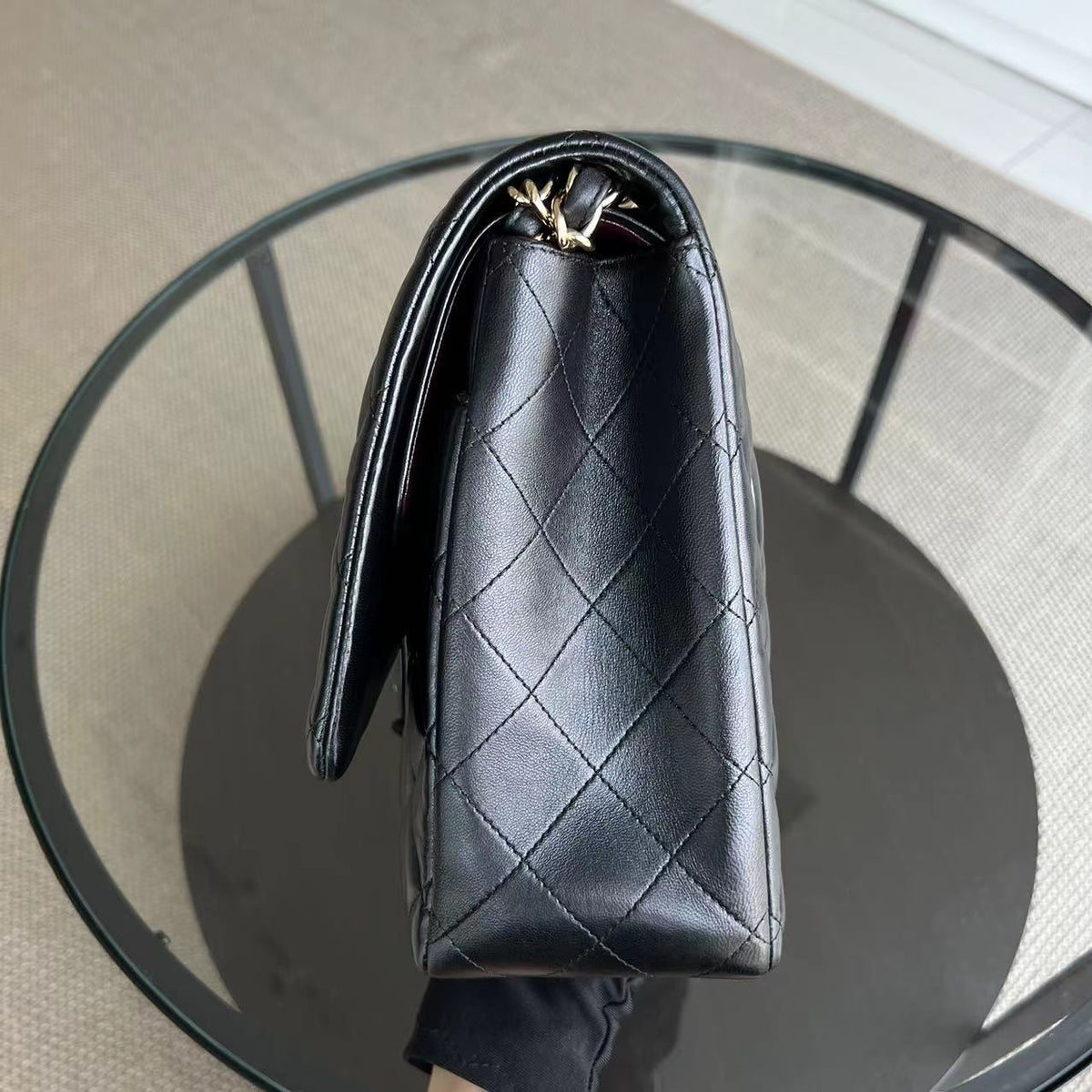 Maxi Classic Flap Double Flap Quilted Lambskin Black Golden Hardware Series 14