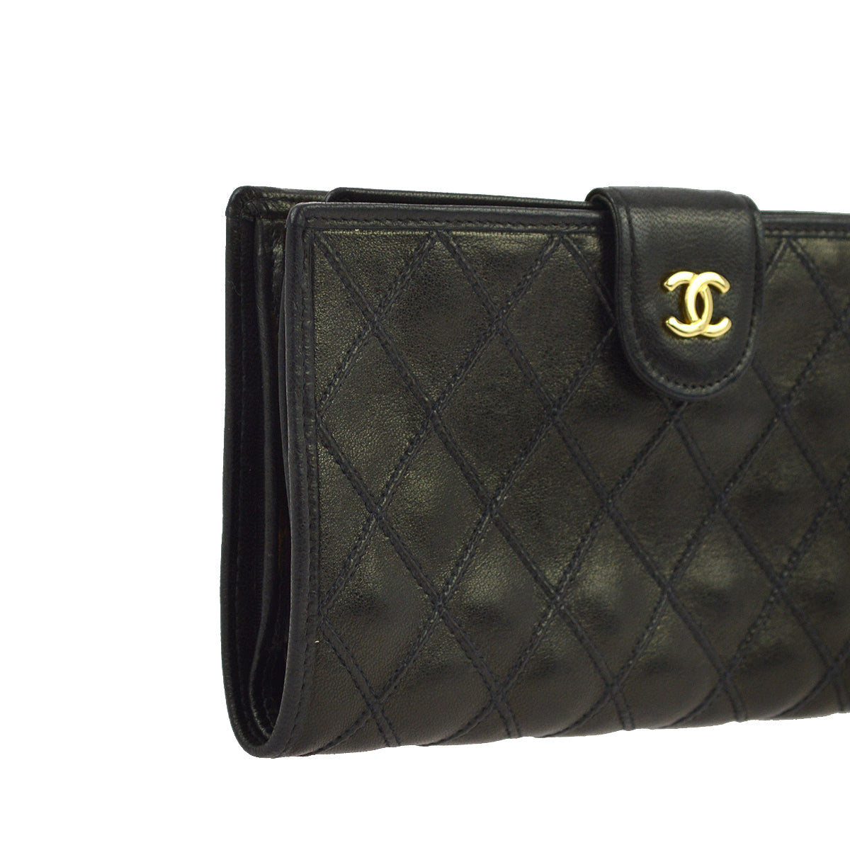 Chanel Black Lambskin Bicolore Long Wallet Purse