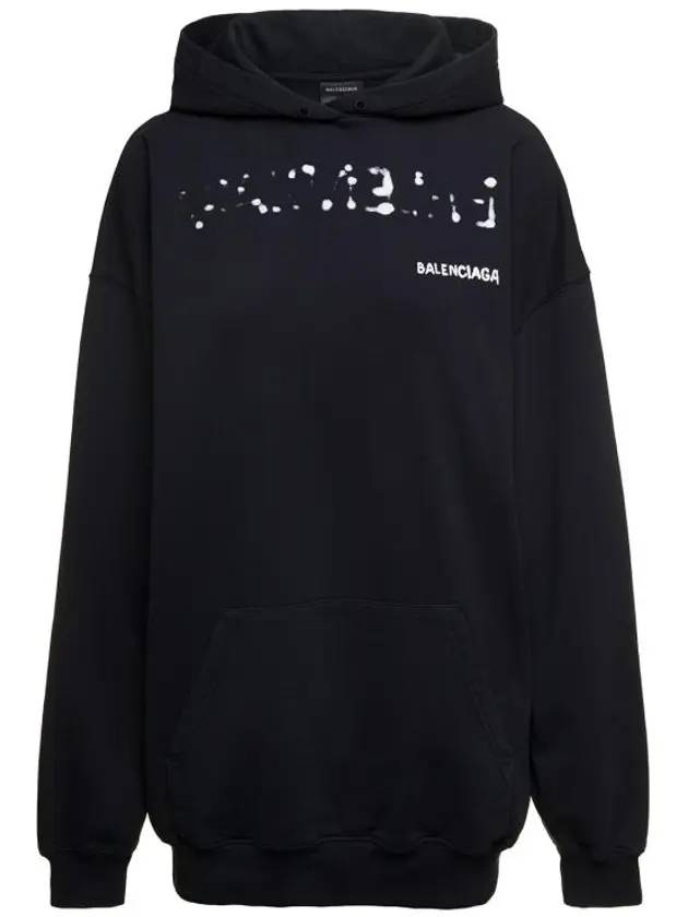 Luxury Balenciaga  Logo Oversized Cotton Hoodie Black