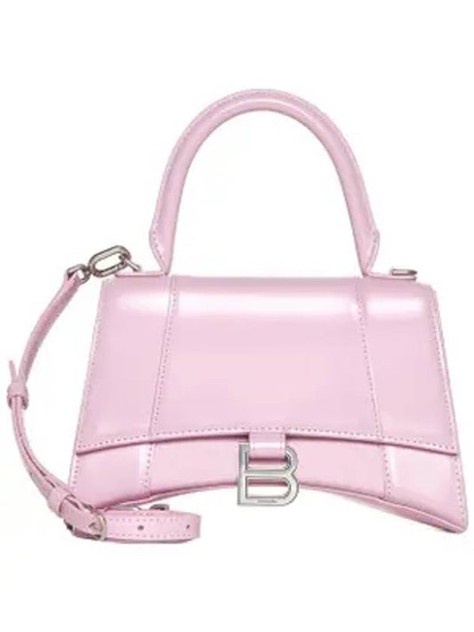 Luxury Balenciaga  Hourglass Shiny Box Calfskin Small Tote Bag Pink