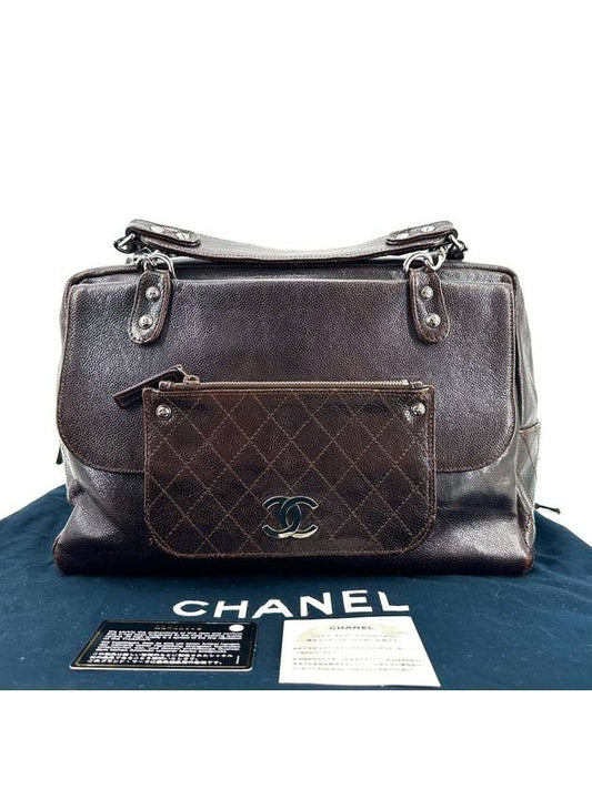 Caviar Quilted Silver Chain Boston Shoulder Bag Tote Chanel