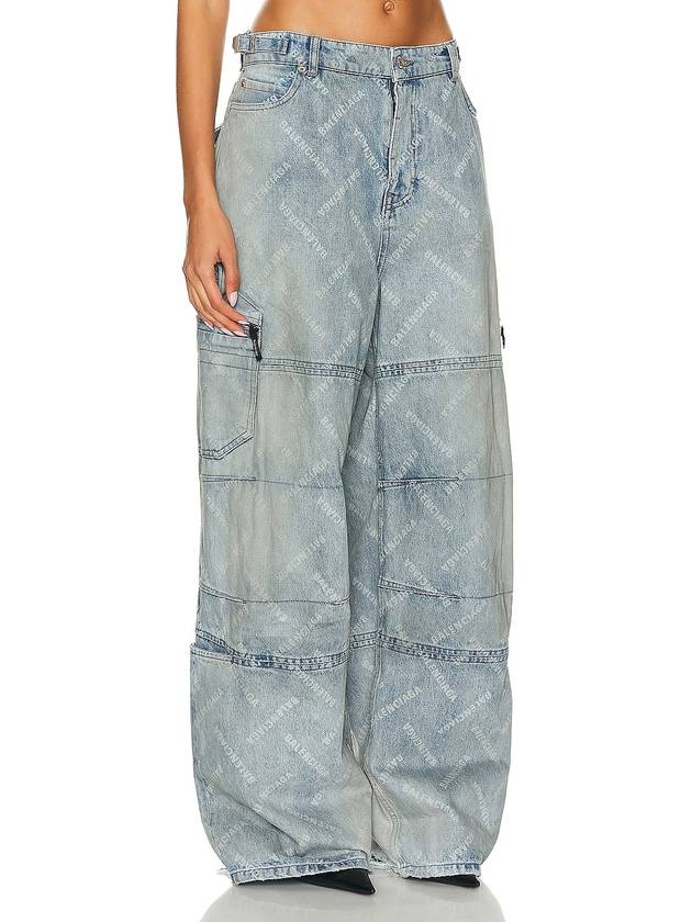Luxury Balenciaga  Bal Diagonal Allover Cargo Wide Jeans Blue