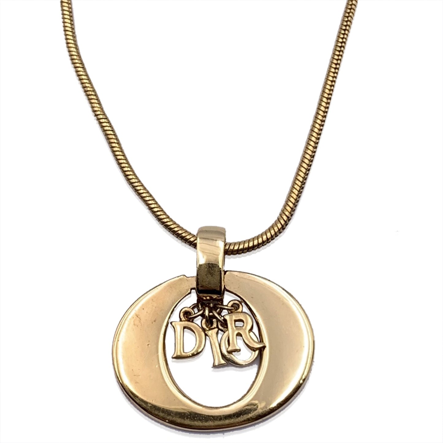 CHRISTIAN DIOR Vintage Gold Metal Logo Dangling Letters Necklace