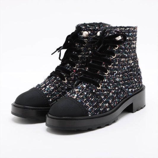 Chanel COCOMARK TWIDE SHORT BOOTS 37.5 LADY BLACK X NAIBI G35154 PERLE  LOVE MARKET SHOP