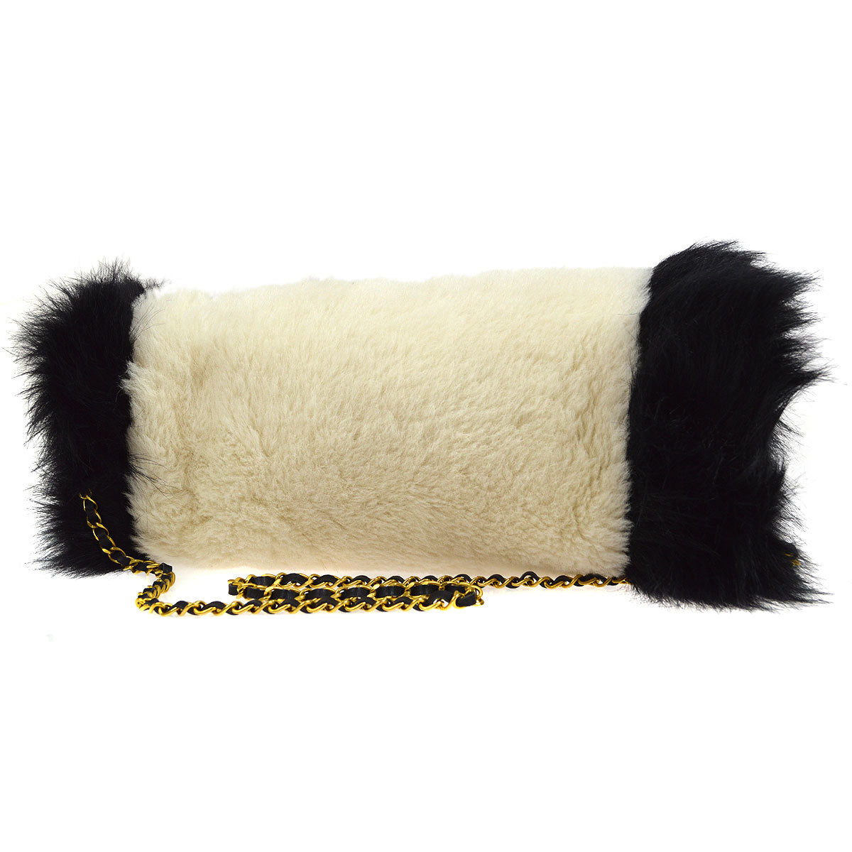 Chanel 1994 Ivory Faux Fur Logo Arm Warmer Bag