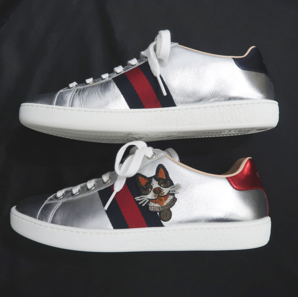Gucci Ace Embroidery Trainers Size 37 Silver