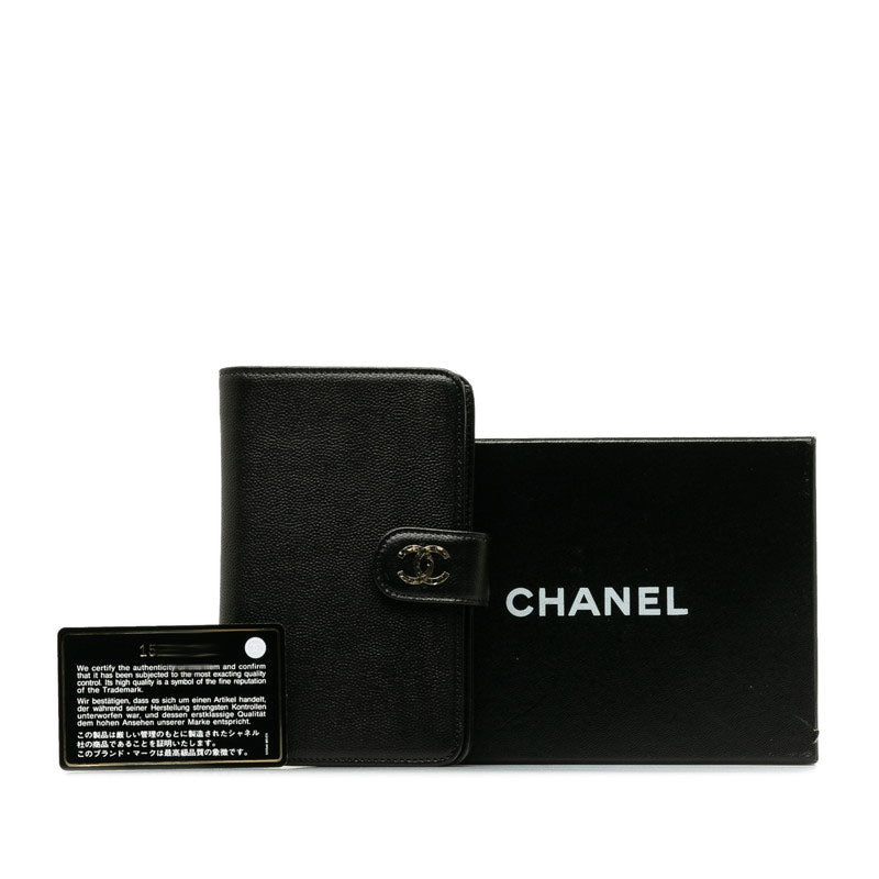 Chanel Double Folded Wallet Caviar Skin Black Lady Frog