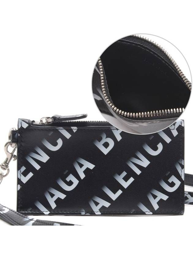 Luxury Balenciaga  Logo All Over Print Cash Keyring Card Case Black