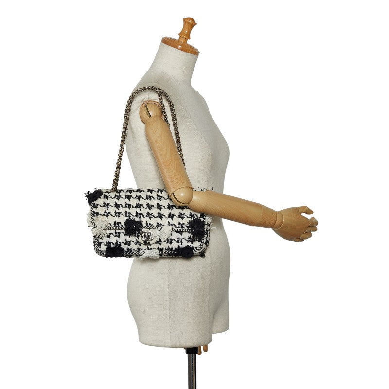 Chanel Matrases Chain Twin Chain houlder Bag White Black Canvas  Chanel