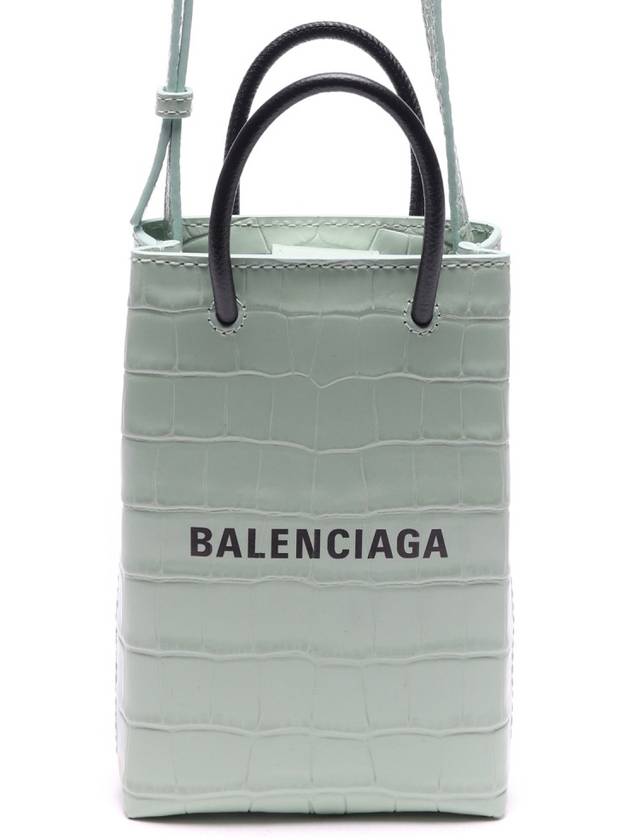 Luxury Balenciaga  Crocodile Embossed Phone Holder Shopping Mini Bag Light Green
