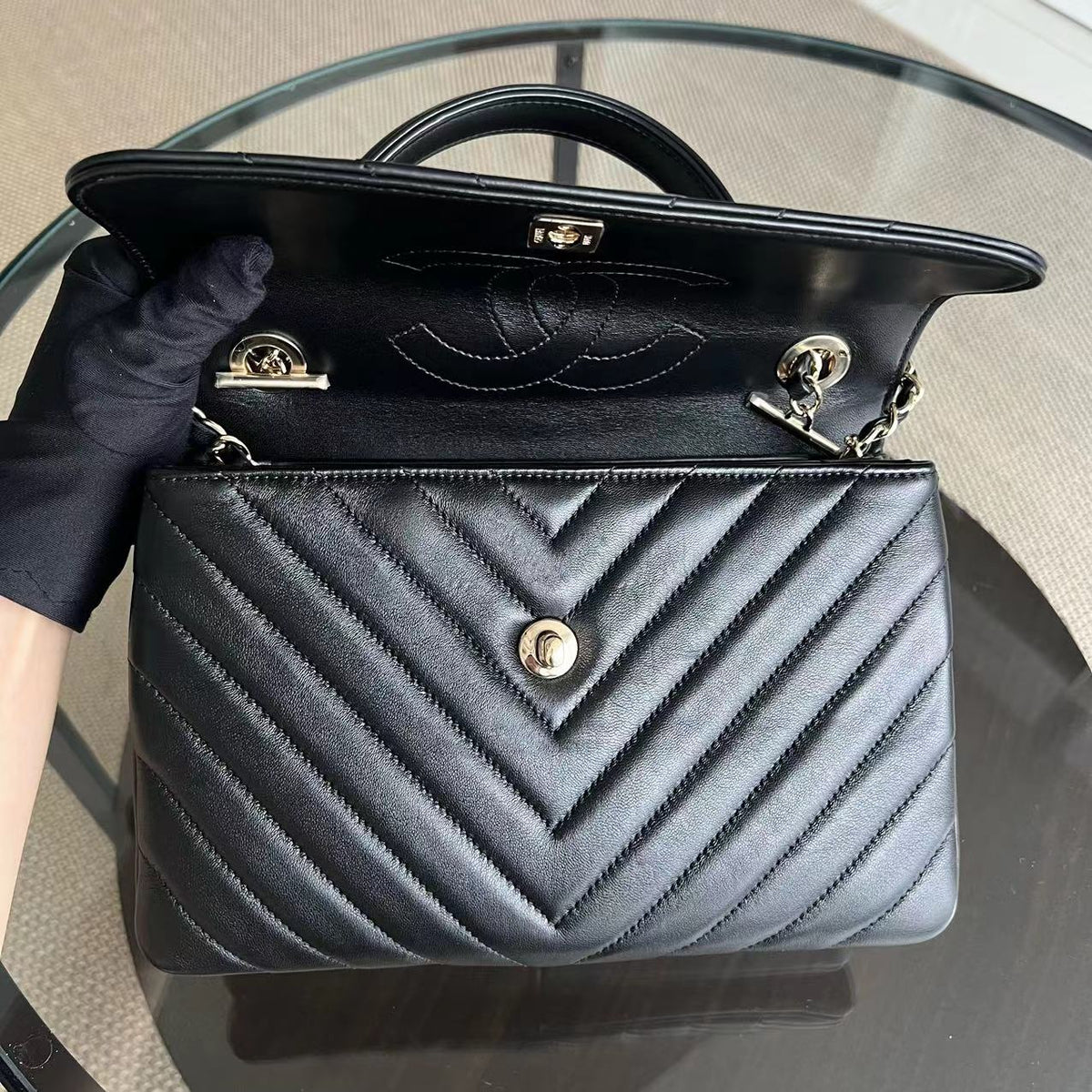 Trendy CC Small 25CM Chevron Lambskin Black Golden Hardware Series 26