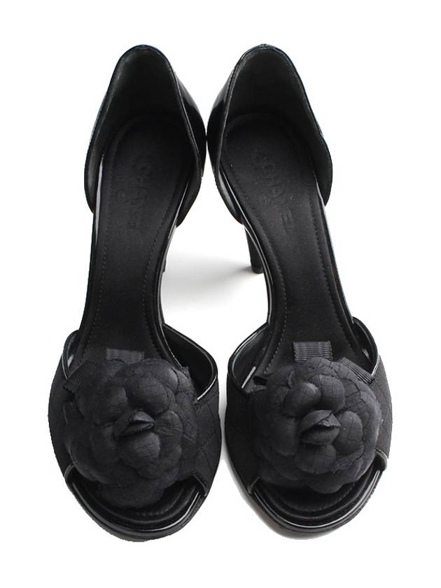 Black camellia open toe shoes 35 and a half Chanel