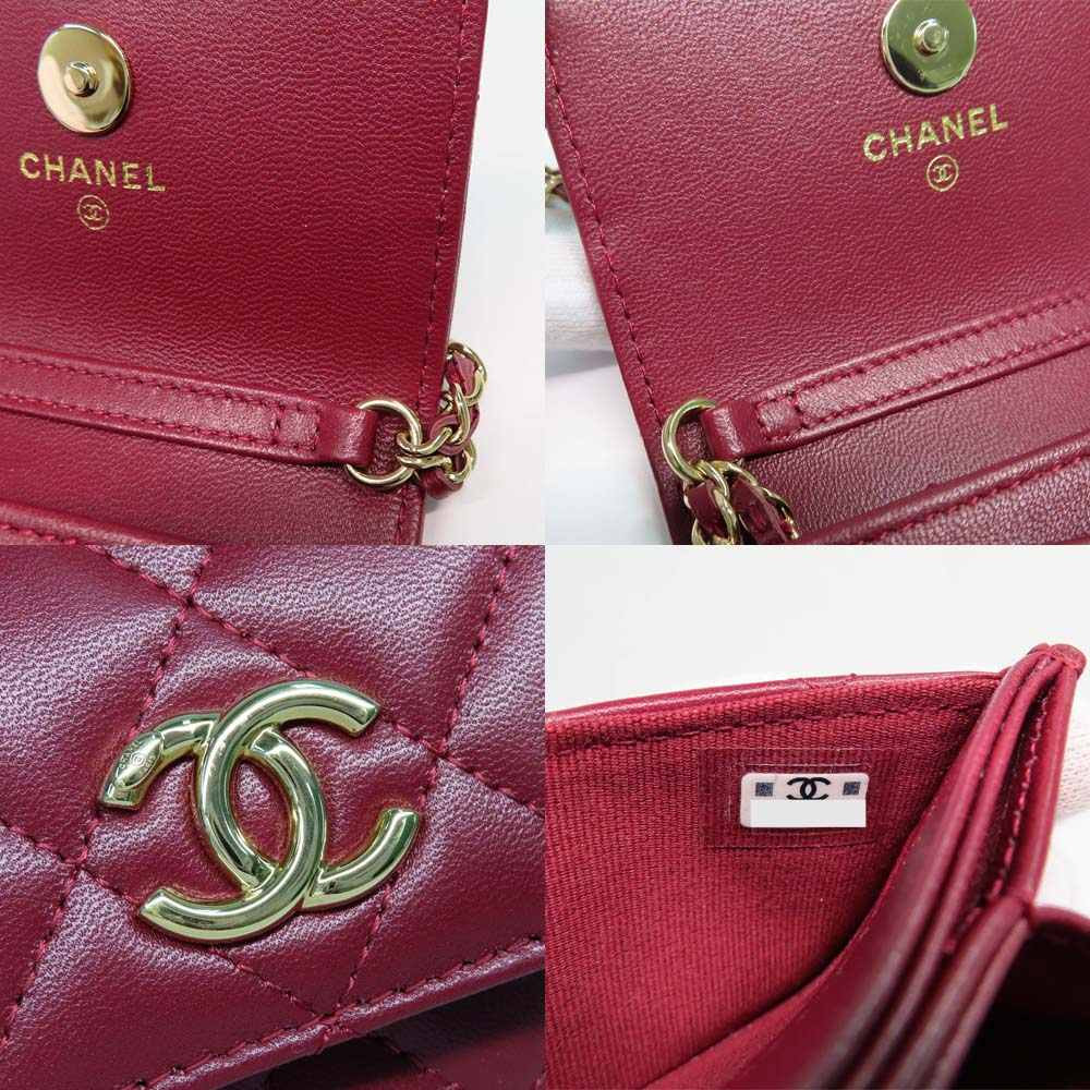 CHANEL Chanel Matrasse Mini Chain Wallet Chain Card Case Wine Red Bordeaux  G Gold  Coco Wallet Small