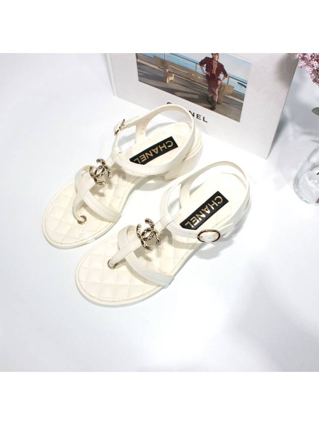 CC Logo Quilted Sandals White Chanel