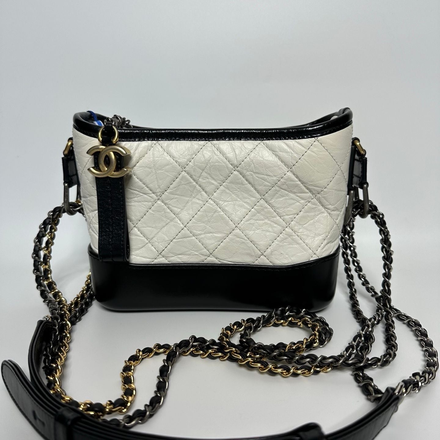 Chanel White/Black Leather Gabrielle Shoulder Bag - NG102618