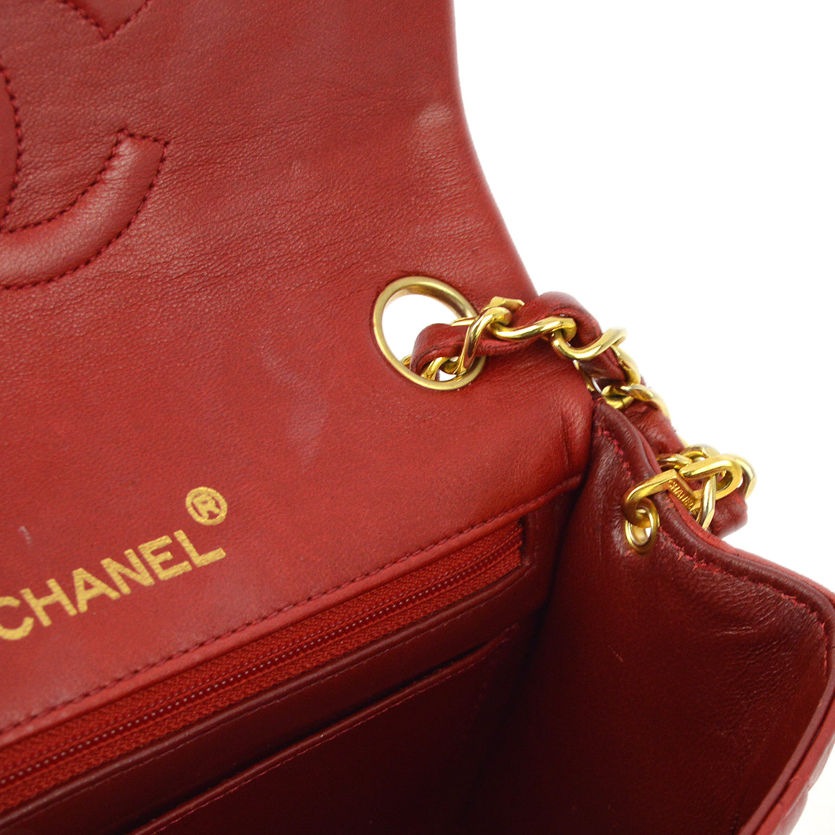 Chanel Red Lambskin Mini Classic Square Flap Shoulder Bag 17