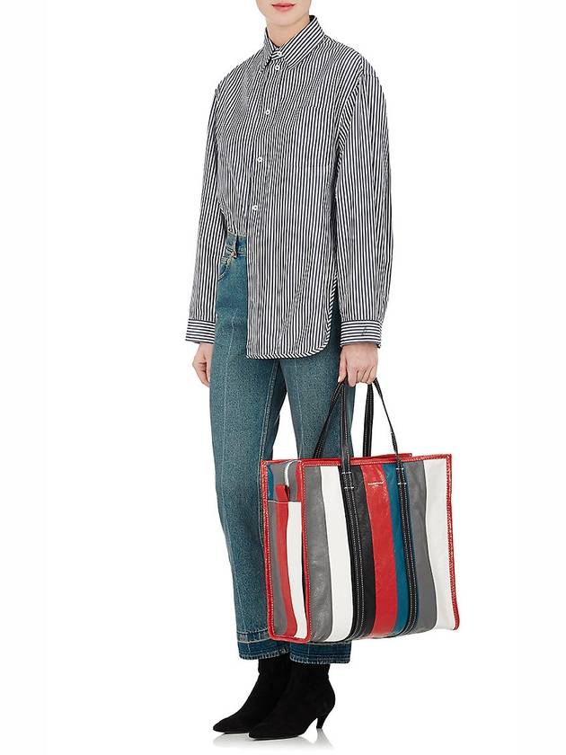 Luxury Balenciaga  Bazar Striped Shopper Medium Tote Bag