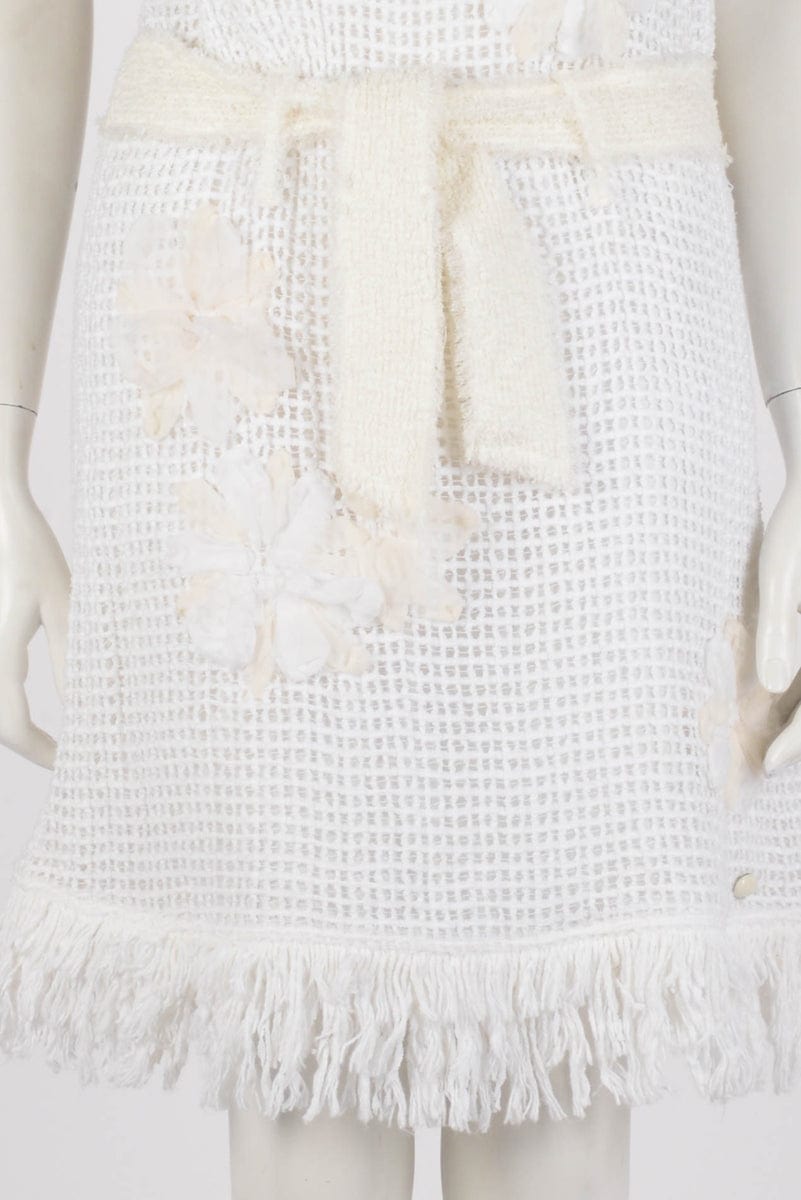 Chanel White Terry Cotton Floral Applique Dress FR 38