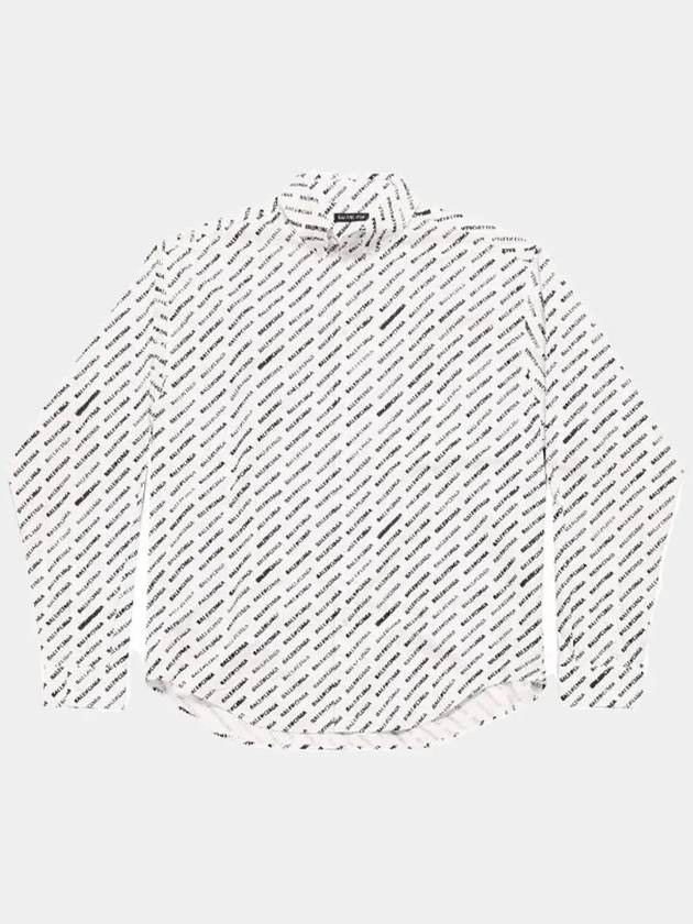 Luxury Balenciaga  Allover Logo Print Long Sleeve Shirt White Black