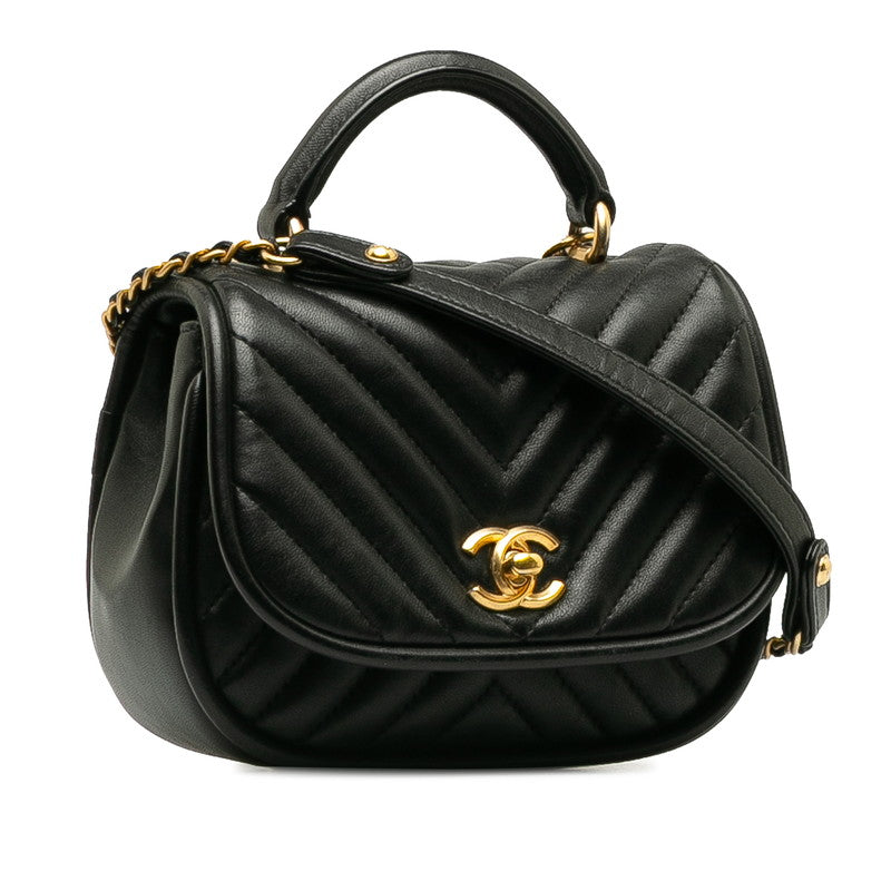 Chanel Coco V Stick Top Handle  Chain Shoulder Bag Black Leather  CHANEL [Middle] Vintage