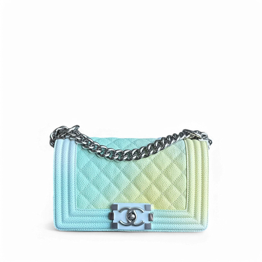 Chanel Boy Small - Caviar 20CM Quilted Rainbow Silver Hardware Series 25