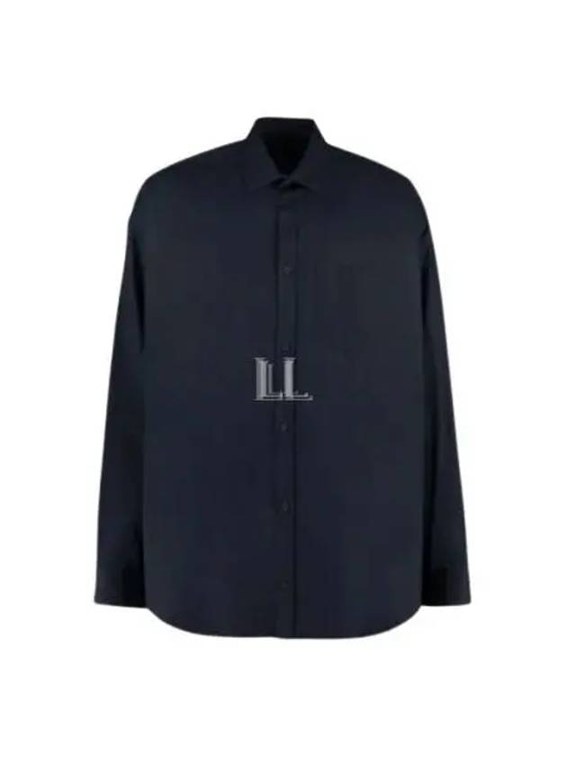 Luxury Balenciaga  Micro Canvas Oversized Cocoon Long Sleeve Shirt Midnight Blue