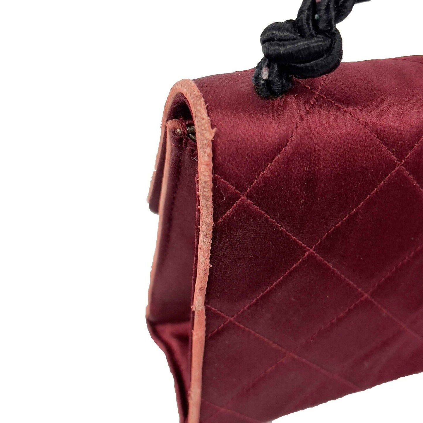 CHANEL - Vintage Mini Satin Quilted Rope Shoulder Crossbody - Burgundy / Black