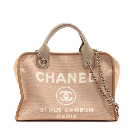 Chanel Deauville Canvas x Leather 2WAY Handbag Beige Silver  20th