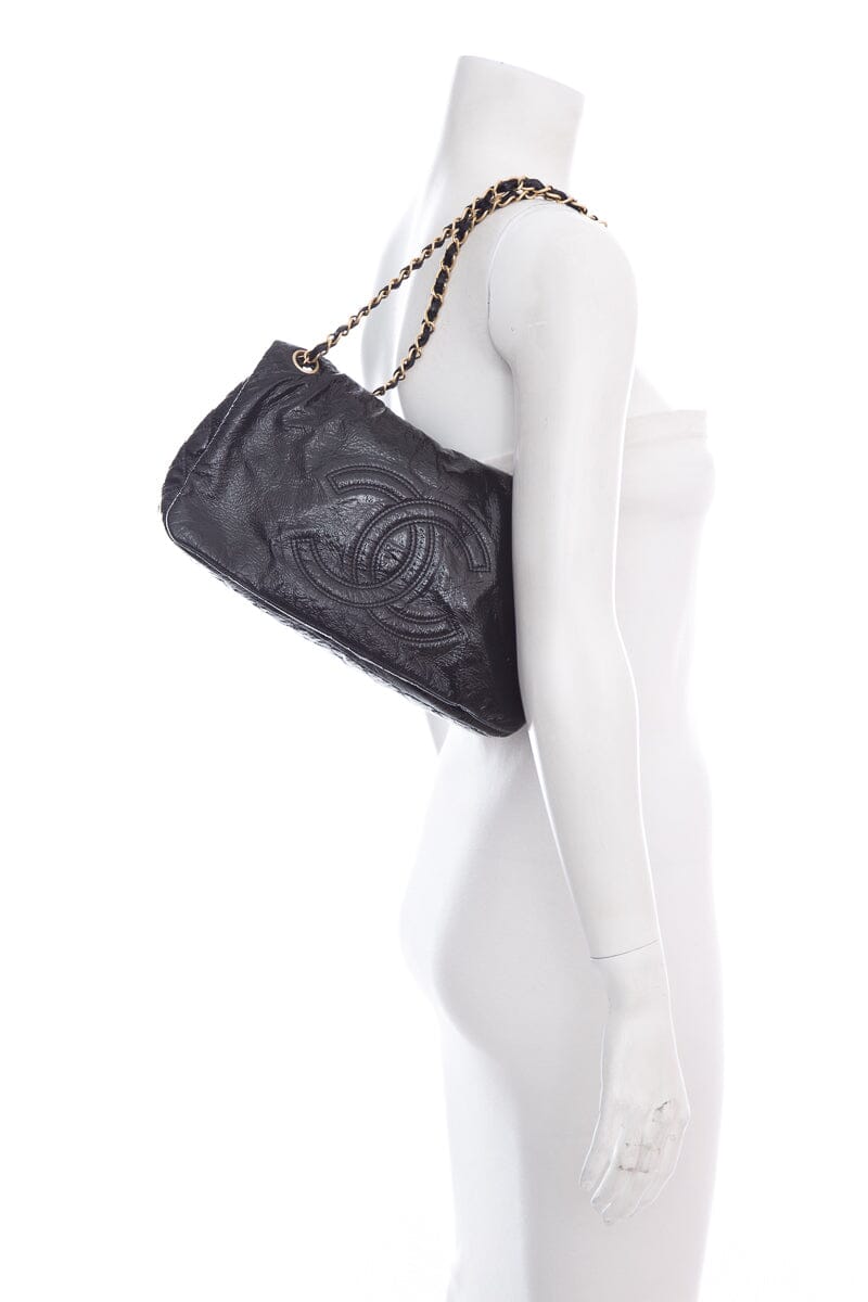 Chanel 2006 Black Vinyl Medium Rock & Chain Flap HandBag