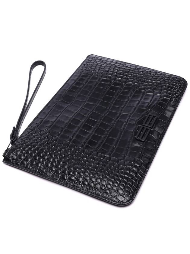 Luxury Balenciaga  Crocodile Embossed Clutch Bag Black