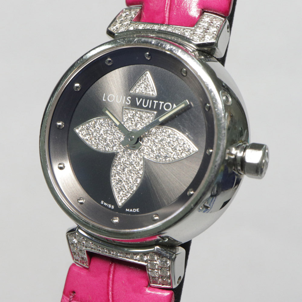 Louis Vuitton Forer Q121F Gr Diamond SS Leather Quartz   Forer Q121F