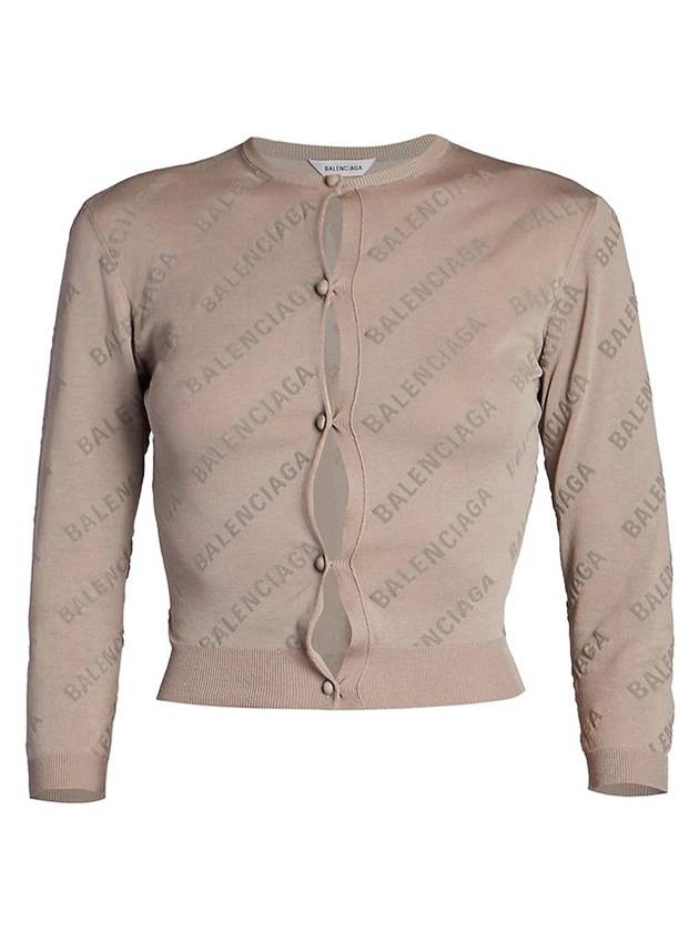 Luxury Balenciaga  All-Over Logo Print Cotton Crop Cardigan Beige