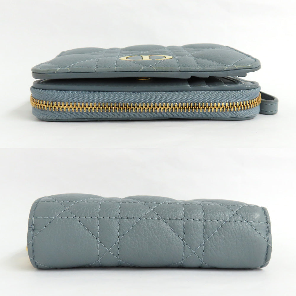 Dior Dior Caro Scarlet Biff Wallet S5032UWHC Lady Wallet Double Folded Wallet Cloud Blue ather Gold Coin    High Quality Wade