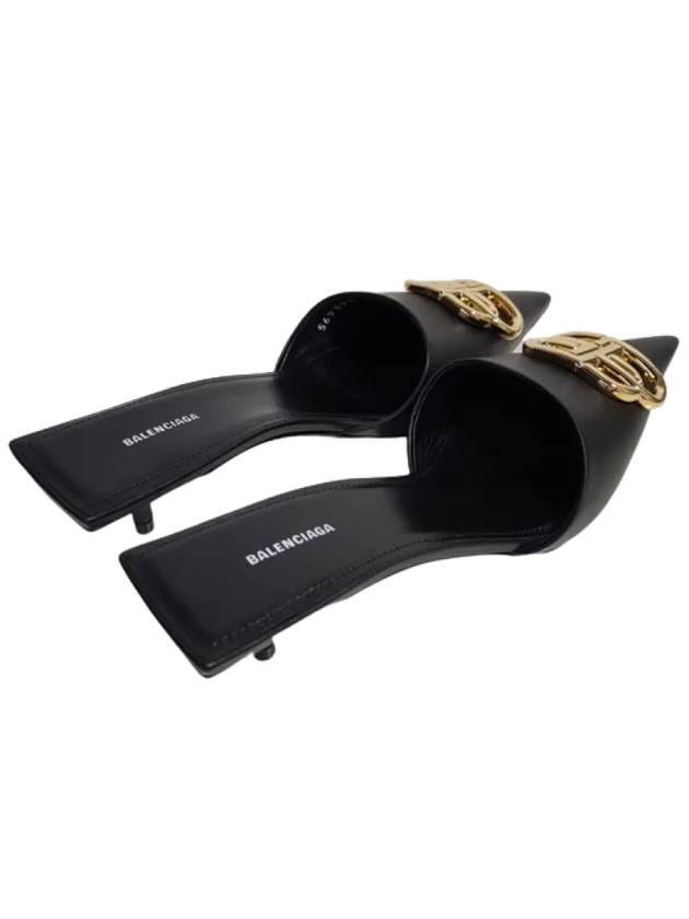 Luxury Balenciaga  Gold BB Logo Mule Heel Black