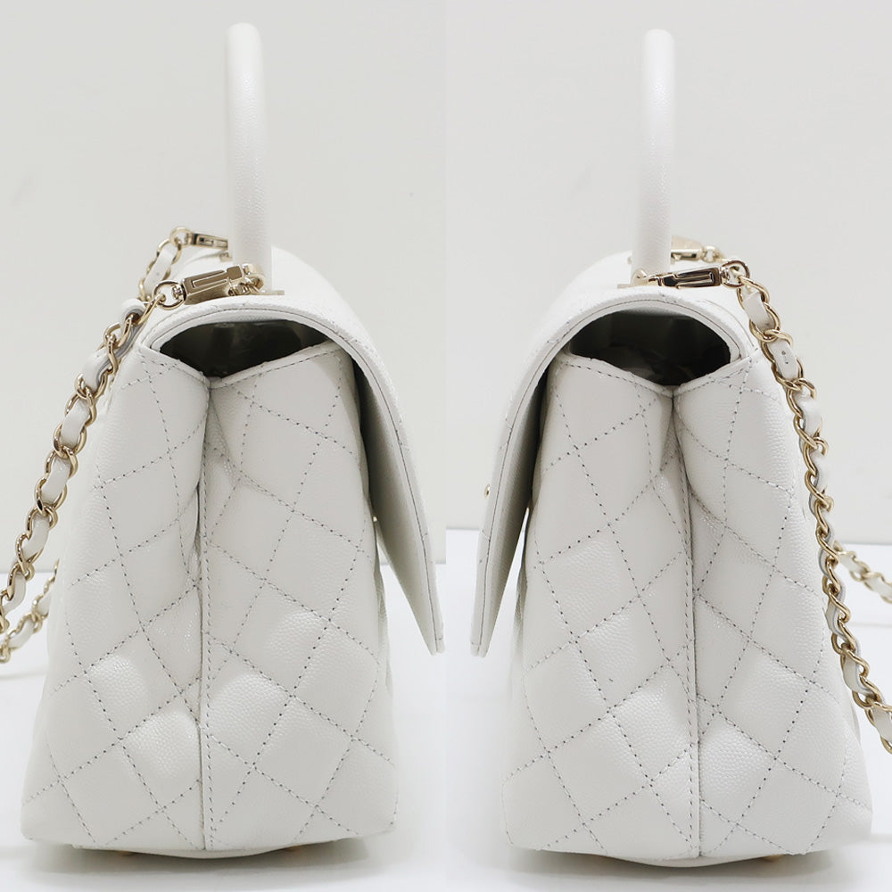 【Chanel】Chanel Coco Handle 28 Shoulder Bag Caviar S Handbag G  A92991 White White  【New】【Unused】