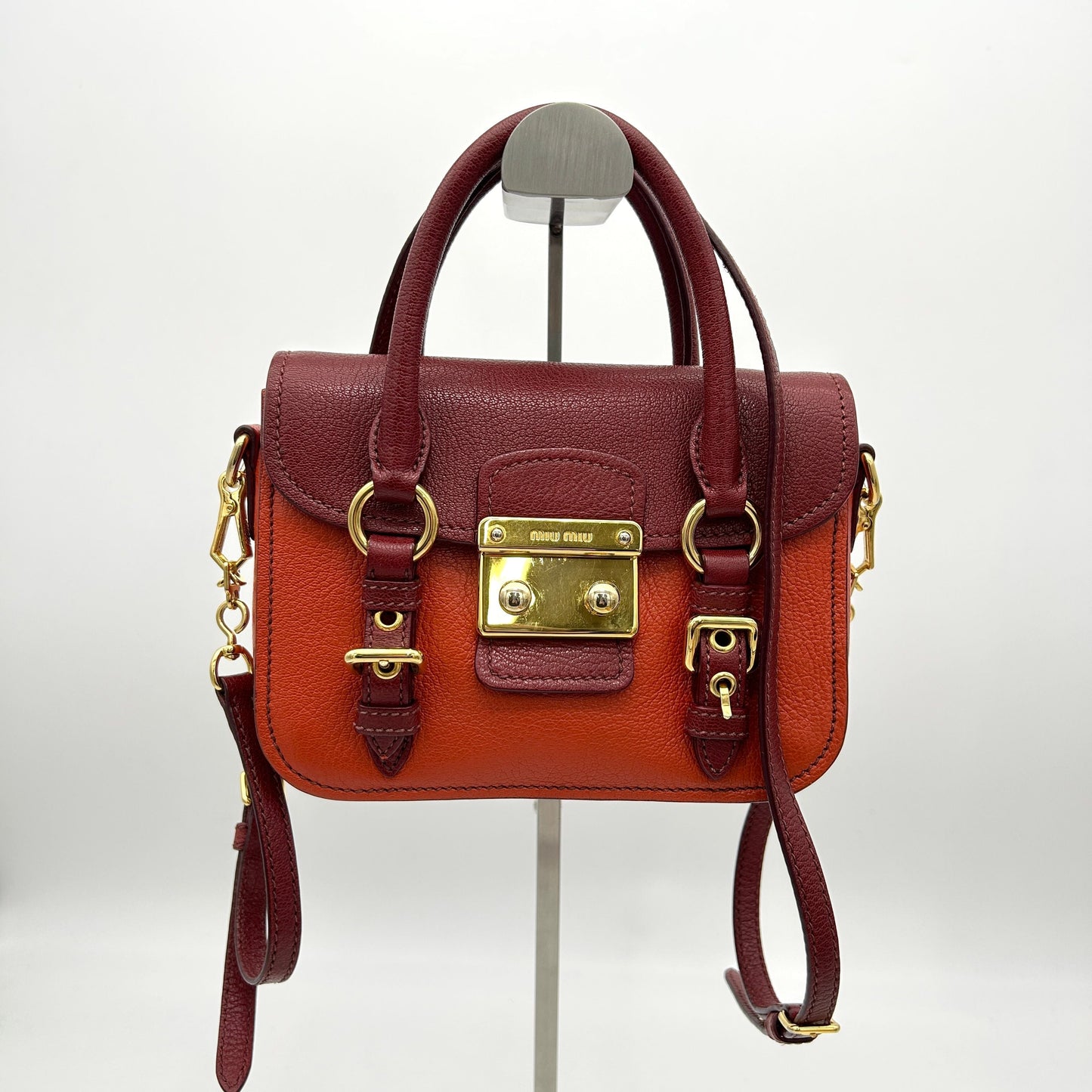 MIU MIU Goatskin Madras Crossbody Bag Mandarino Rubino LA10121