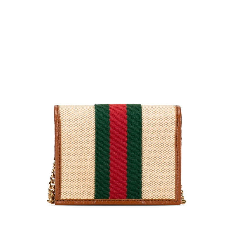 Gucci  Sey Line Chain Wallet Two Fold Wallet 573790 Beige Brown Canvas Leather  Gucci