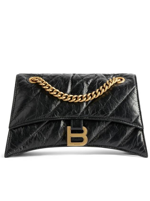 Luxury Balenciaga  Women's Crush Logo Gold Chain Small Shoulder Bag Black