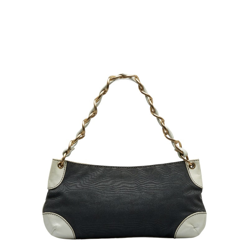 Chanel Coco Mark Chain Shoulder Bag Gray White Canvas Leather
