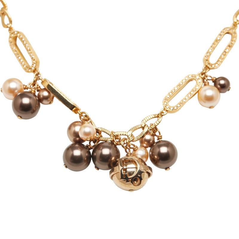 Dior Pearl Chain Necklace Metal Necklace in Good condition