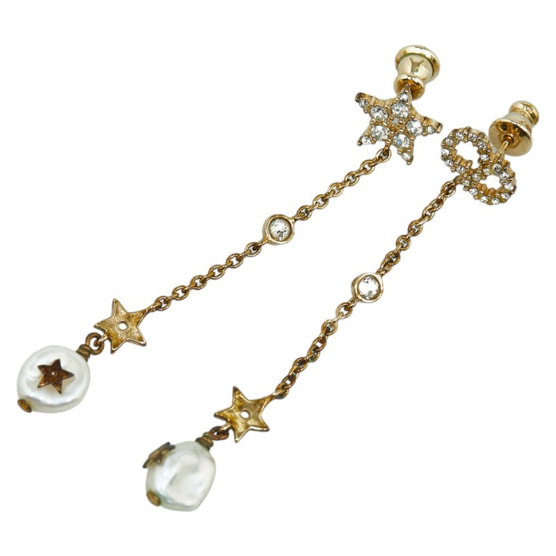 Dior CD Star Faux Pearl Drop Earrings Metal Earrings in Good condition