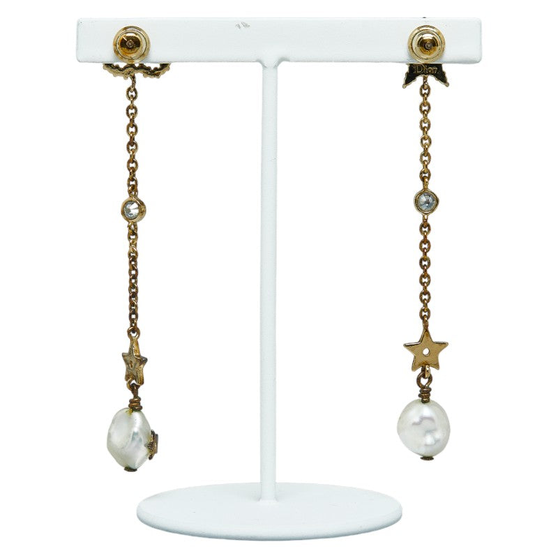 Dior CD Star Faux Pearl Drop Earrings Metal Earrings in Good condition