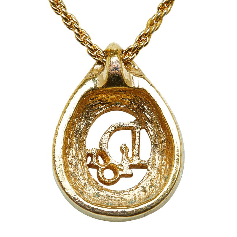 Dior Rhinestone Logo Teardrop Necklace Metal Necklace in Excellent condition