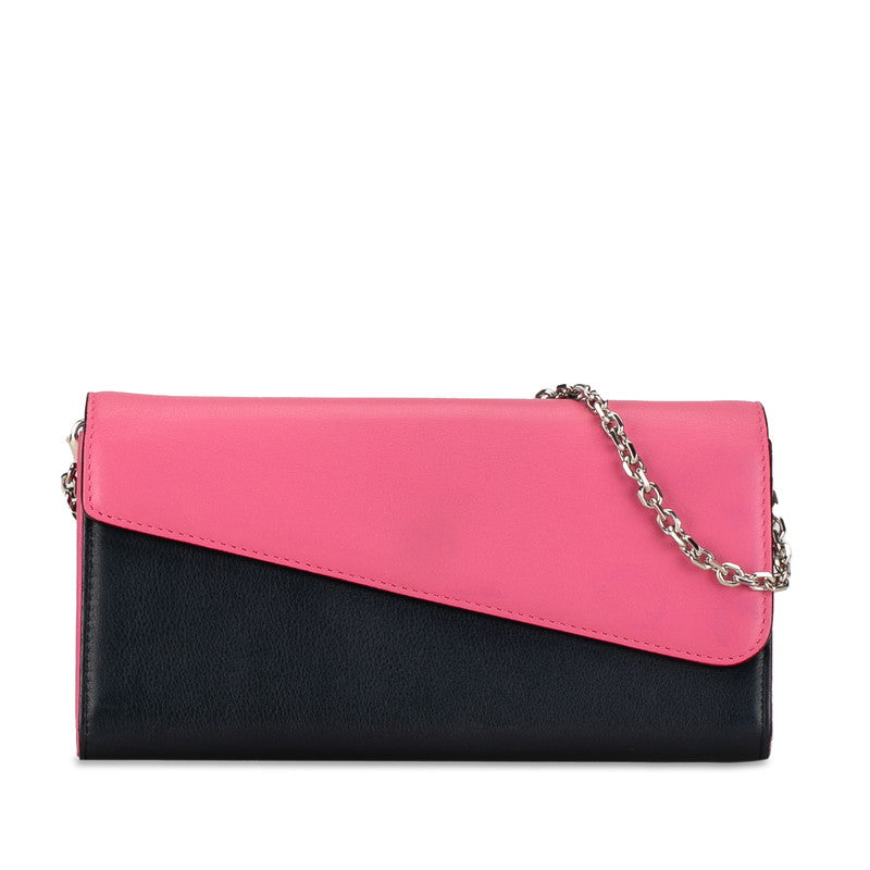 Dior Leather Chain Wallet Leather Long Wallet in Good condition