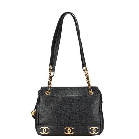 Chanel Triple Coco Mark Caviar Skin Chain Tote Bag