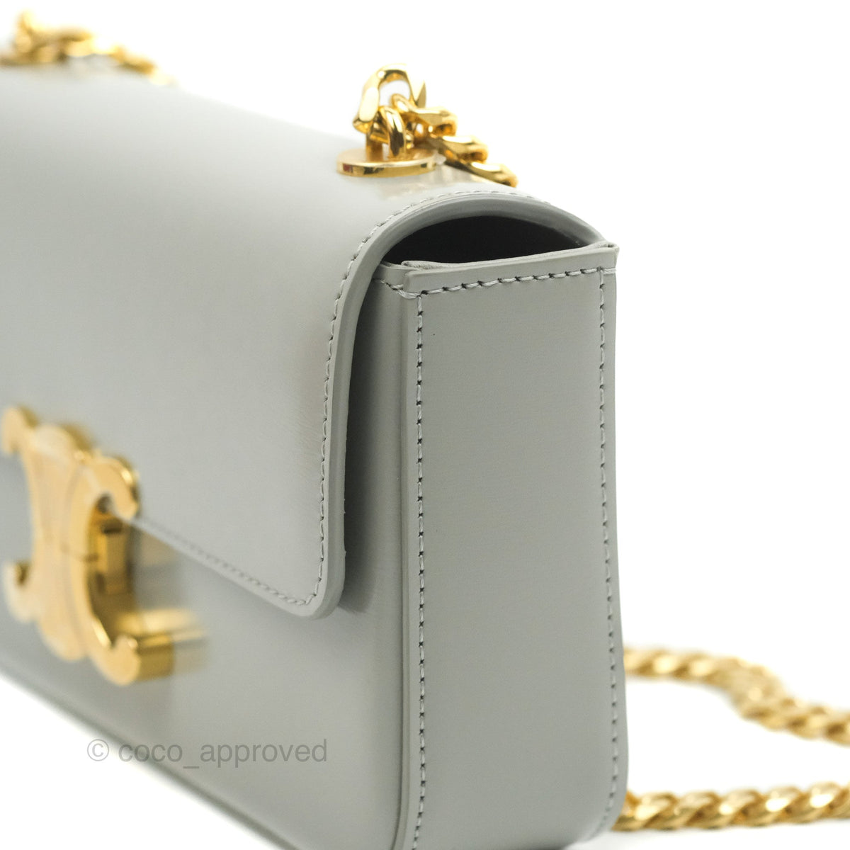 Celine Chain Shoulder Bag Pale Grey Shiny Calfskin